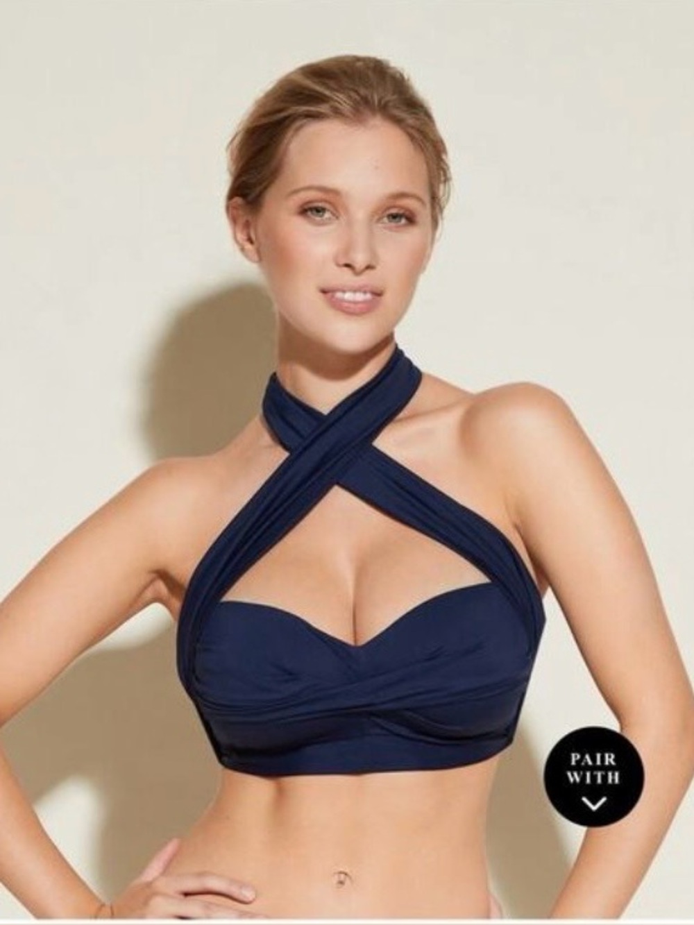Cosabella Women's Navy Blue Solid Halter Bikini Top & Bottom Set Sz L
